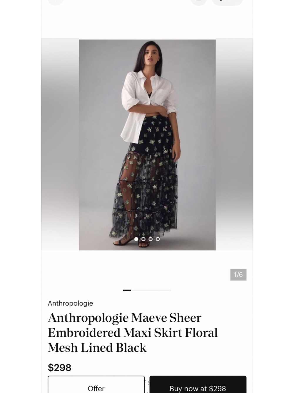 Maeve Black Sheer Maxi Skirt with Small Green Floral Embroidery